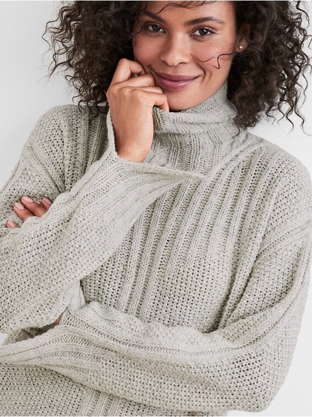 Smartwool Light Gray Open-Weave Turtleneck Sweater